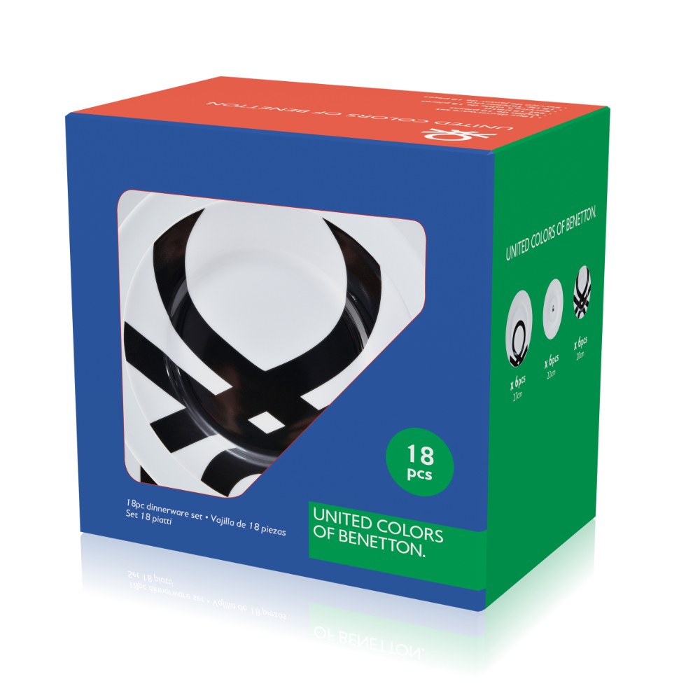 Benetton Home, Set 18Pc Dinnerware Porcelain B&W Be, BE-0244