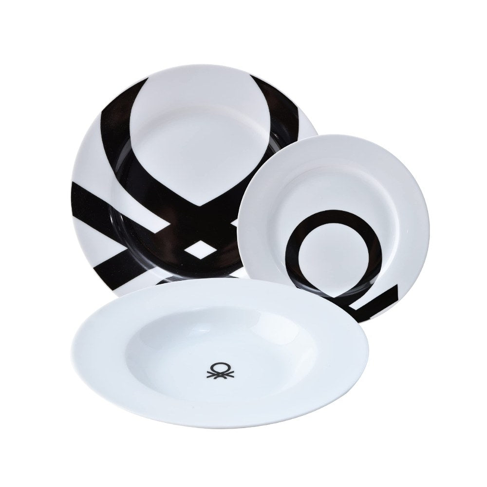Benetton Home, Set 18Pc Dinnerware Porcelain B&W Be, BE-0244