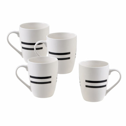 Benetton Home, Set 4Pc Mug 360ML New Bone China W/ Logo Black &White Be, BE-0258