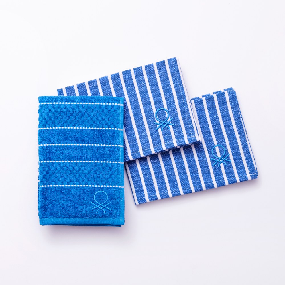 Benetton Home, Set 3Pcs Kitchen Towel & Napkin (Terry Towel + Napkin 50x70cm (X2)) 100& Cotton Blue Rainbow Be, BE-0856