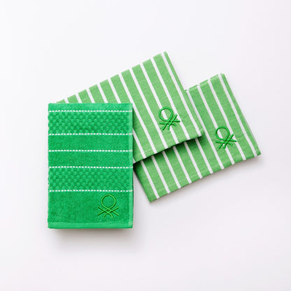 Benetton Home, Set 3Pcs Kitchen Towel & Napkin (Terry Towel + Napkin 50x70cm (X2)) 100% Cotton Green Rainbow Be, BE-0857