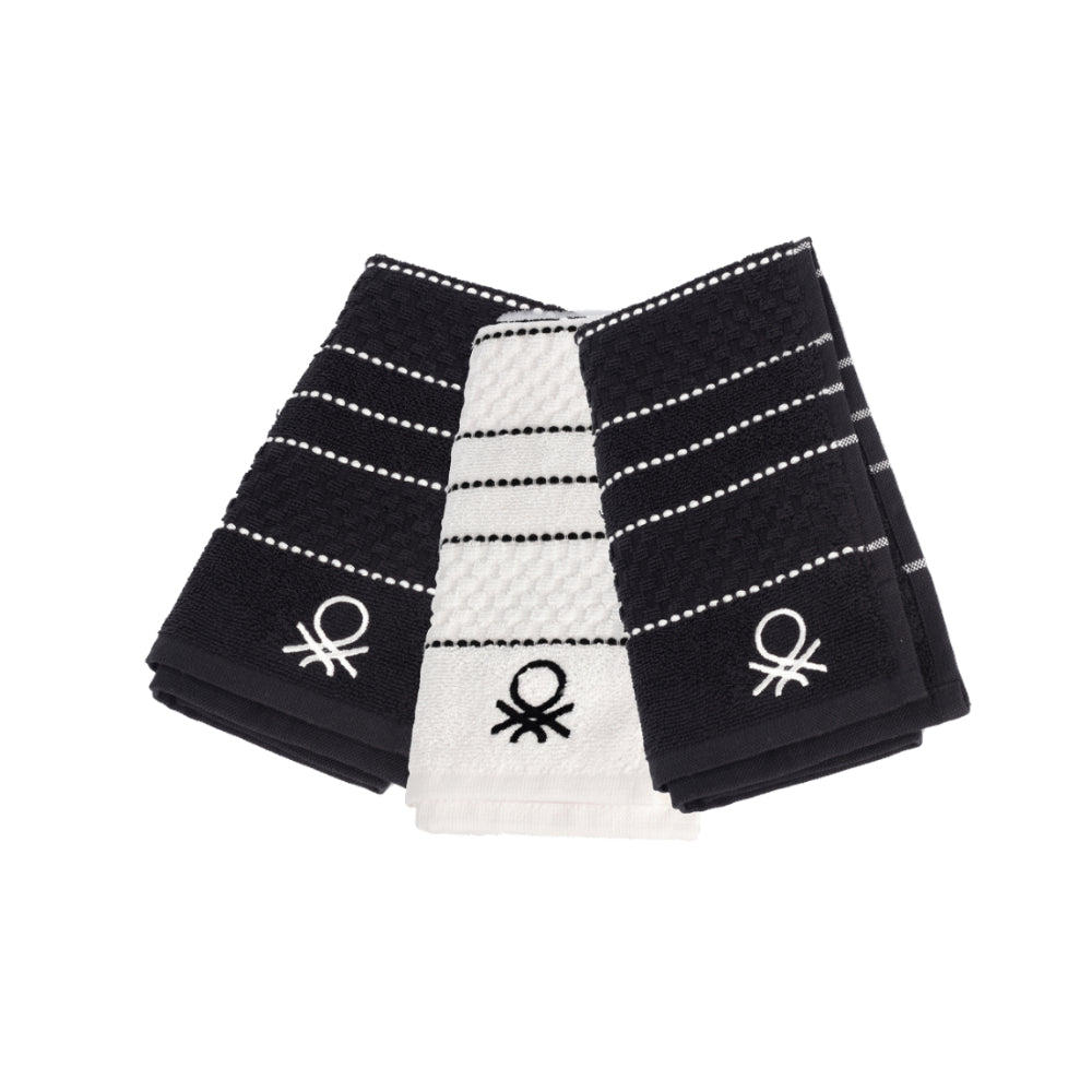 Benetton, Set 3Pcs Kitchen Towel 50x70cm 420Gsm [Black B&W Edition], BE-2345
