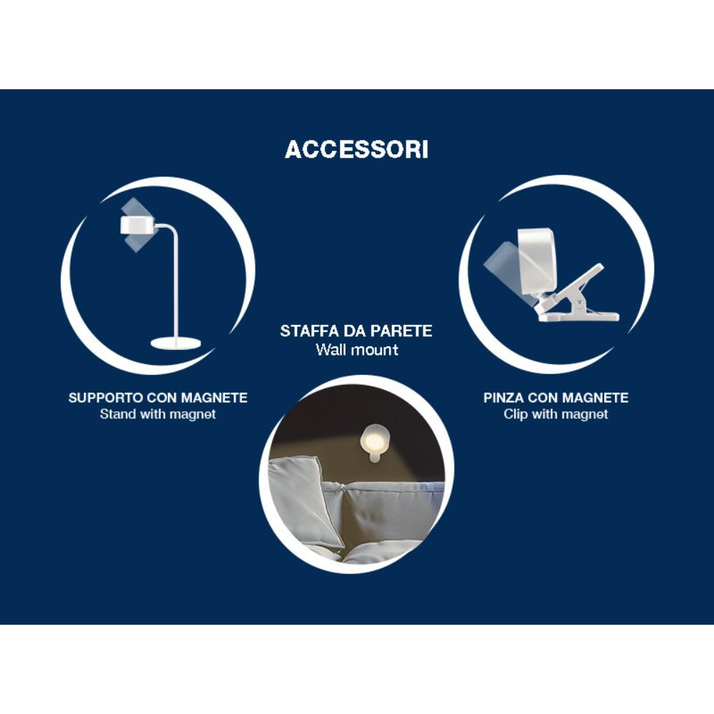 Beper Wireless Reading Lamp, 3 Applications, Table/Wall Lamp With Clip, 2.3W, Rechargeable With USB Type-C Cable, 3 Light Tones, White, BEP-P201UTP302