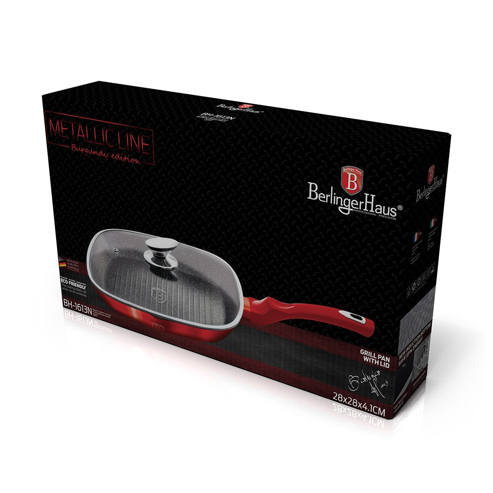 Berlinger Haus, Grill Pan With Lid, 28 Cm, Metallic Line Burgundy Edition
