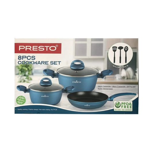Presto, 8 Pcs Cookware Set, Non Stick ( 24CM Casserole , 28CM Casserole , 28CM Frypan )