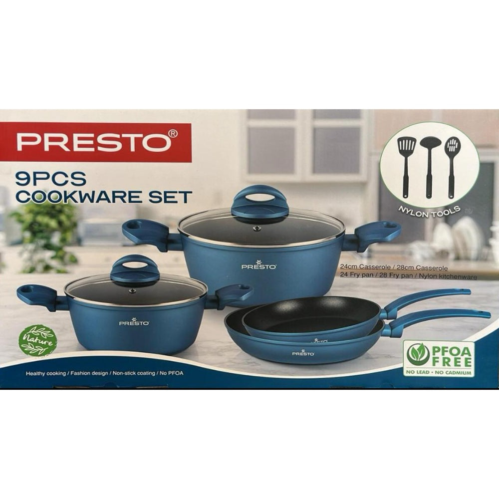 Presto, 9 Pcs Cookware Set, Non Stick ( 24CM Casserole , 28CM Casserole , 24CM Frypan, 28CM Frypan )