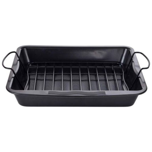 MASTERPRO Roasting Tray, 40x36.5x7cm, With Grid, Non-Stick Coating, Suitable For Oven And Microwave, Carbon Steel, BGMP-7340