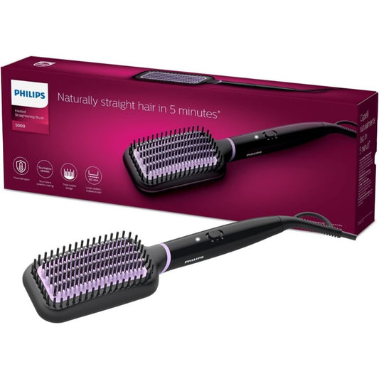 Philips, Heated Straightening Brush, Tourmaline Ceramic Coating, Large, Triple Bristle Design (Gently Staightens Hair), Led Indicator