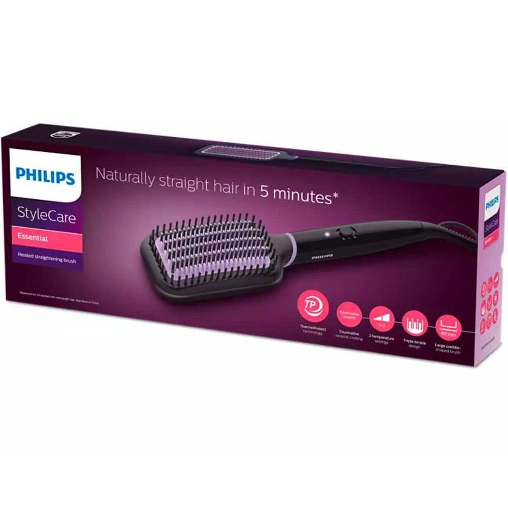 Philips, Heated Straightening Brush,Tourmaline Ceramic Coating , Large , Triple Bristle Design (Philips Official Warranty)