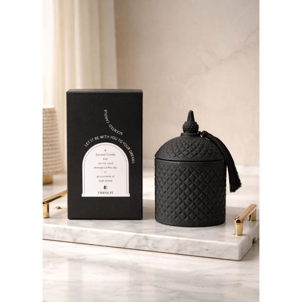 Finmanlife Geo Jar Scented Candle - Matte Black Luxury Aromatherapy Candle, SK933B