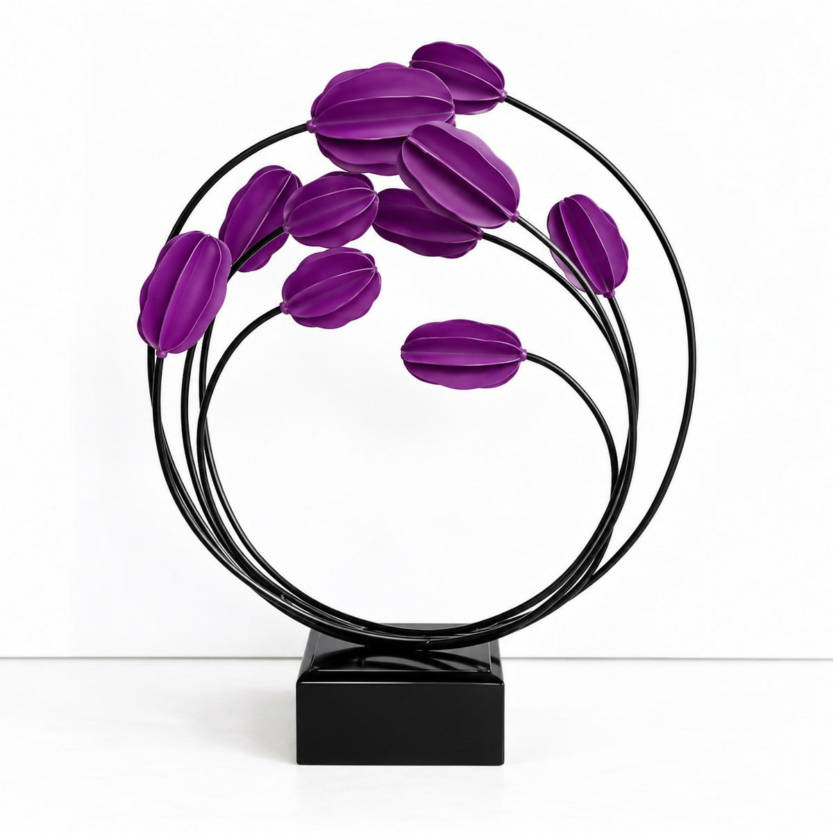 Decorative Standing Sculpture Round Purple Flowers