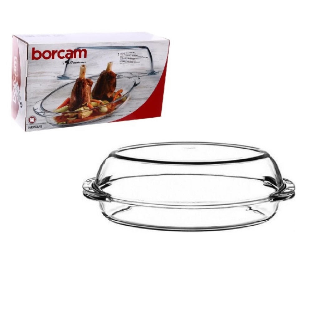 Borcam, Tempered Glass Oval Pot With Lid, 2850ml