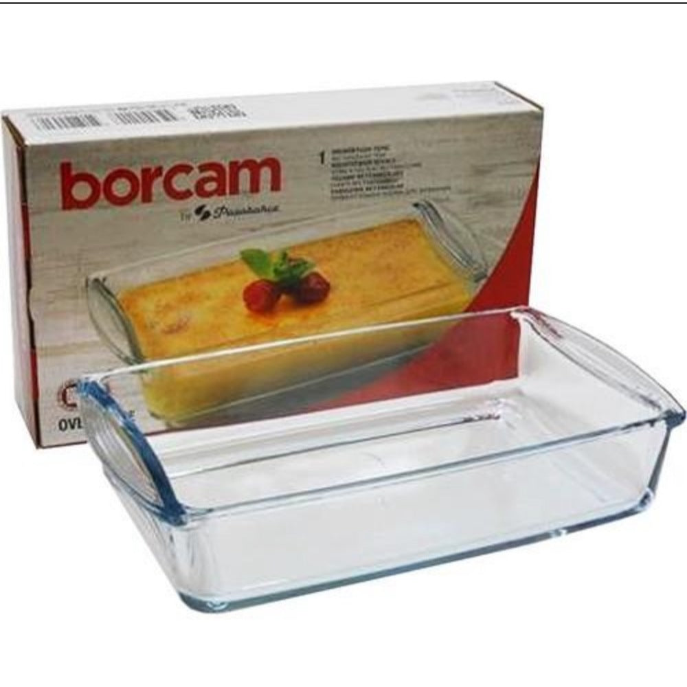 Borcam, Tempered Glass Rectangular Mini Tray With Handles, 1320ml