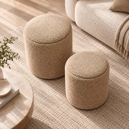 Solène Beige Bouclé Round Pouf Set – 2 Pieces | SYY-31 S