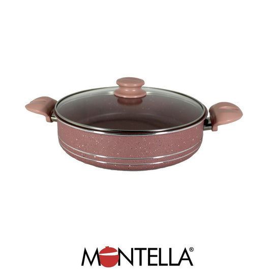 Montella, Vivo 28 Cm Granite Shallow Pot Pink With Glass Cover, 2.5Mm