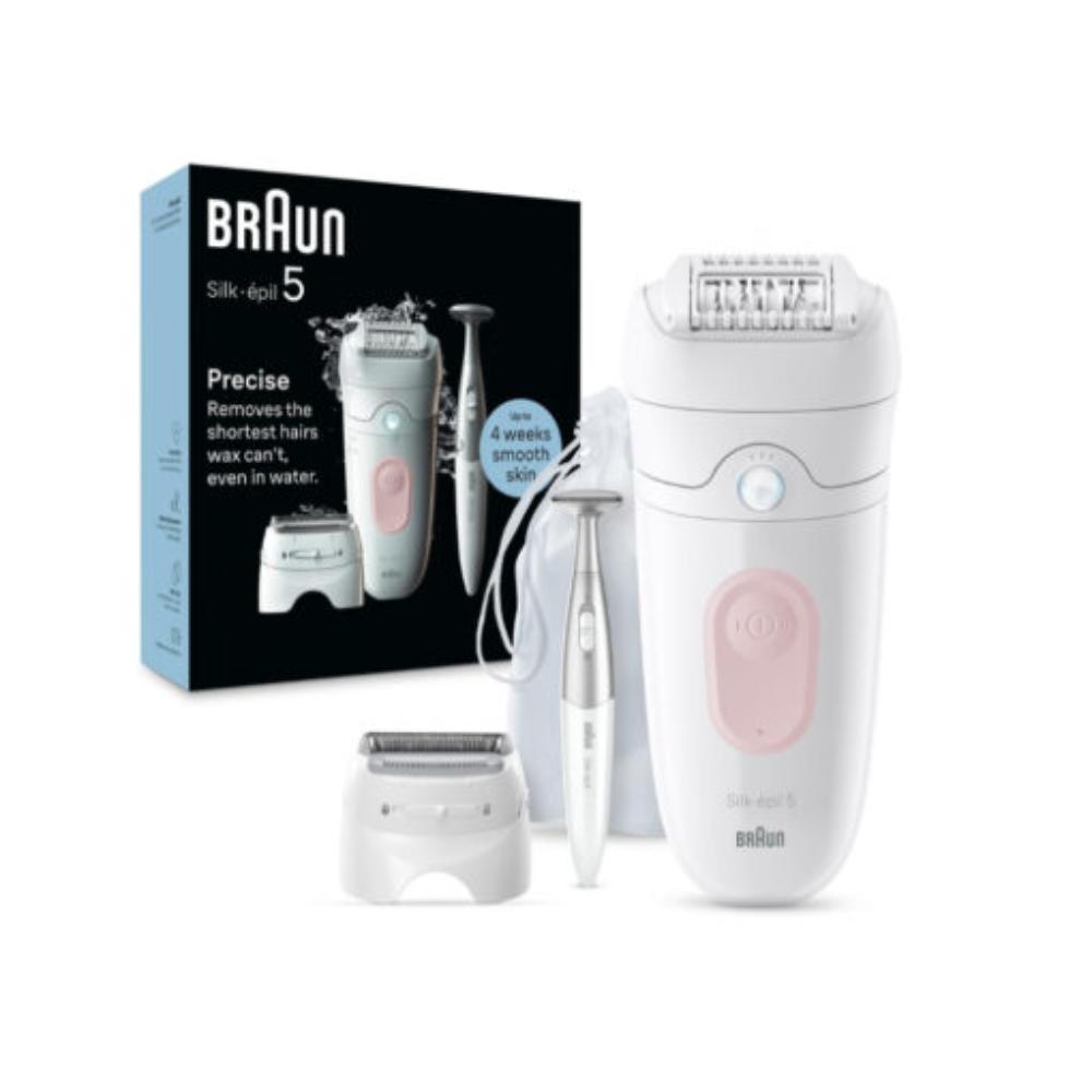 Braun, Silk-Epil 5, SkinSpa Epilator Wet – Dry, Shaver Head, Bikini Trimmer, Trimmer comb, Smart Light, Cleaning Brush, Pouch. + 9 Extras, BRA-SE5230