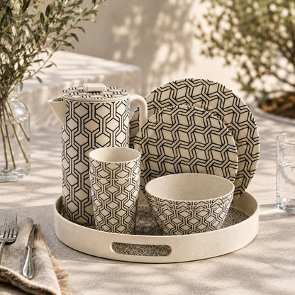 Eco Bamboo Fibre 18-Piece Dining & Serving Set | Geometric Pattern