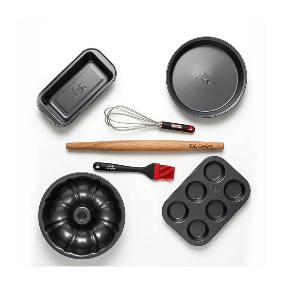 Betty Crocker Non-Stick Baking Bakeware Set Of 7Pcs, Durable Materials, Easy To Clean [Grey], BC1119