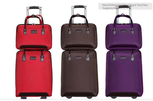 CabinPro, Soft Cover luggage suitcase trolley bag with wheels Women Rolling Luggage Bags carry on luggage With Handbag, Purple