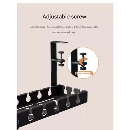 Under‑Desk Cable Management Tray 40×14×4 cm, Clamp‑Mount No‑Drill, Cable & Power Strip Organizer