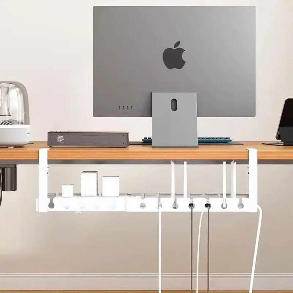 Retractable Under‑Desk Cable Management Tray, Adjustable 43 to 74×14×4 cm, Clamp‑Mount No‑Drill, Cable & Power Strip Organizer