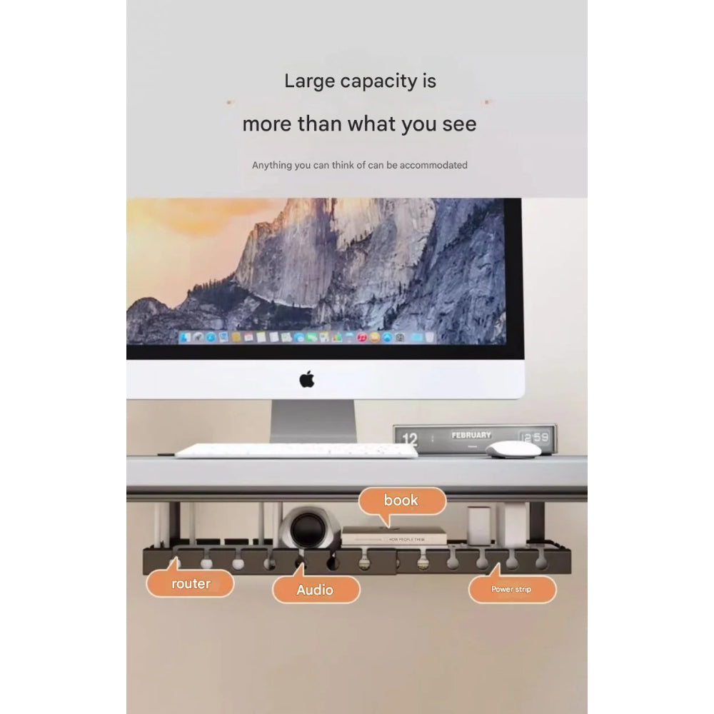 Retractable Under‑Desk Cable Management Tray, Adjustable 43 to 74×14×4 cm, Clamp‑Mount No‑Drill, Cable & Power Strip Organizer