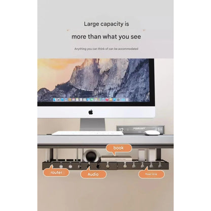 Retractable Under‑Desk Cable Management Tray, Adjustable 43 to 74×14×4 cm, Clamp‑Mount No‑Drill, Cable & Power Strip Organizer
