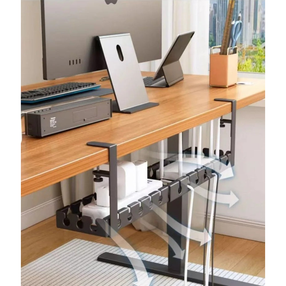 Retractable Under‑Desk Cable Management Tray, Adjustable 43 to 74×14×4 cm, Clamp‑Mount No‑Drill, Cable & Power Strip Organizer