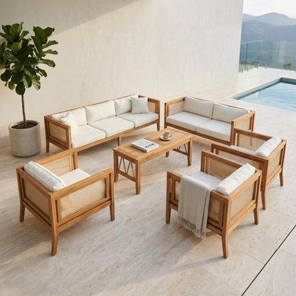 Outdoor Sofa Lounge Set (3+2+1+1) with Solid Teak Wood Table, CAPPADOCIA
