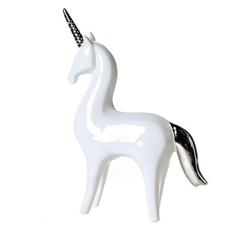 Unicorn porcelain white and silver horn 18 cm