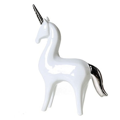 Unicorn porcelain white and silver horn 18 cm