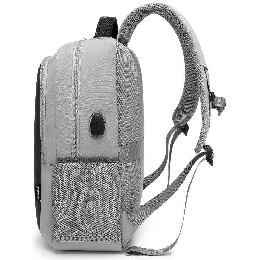 CoolBell, Travel Backpack, Business Laptop Backpack, Water Resistant, College Student Book Bag With Usb Charging Port, Grey