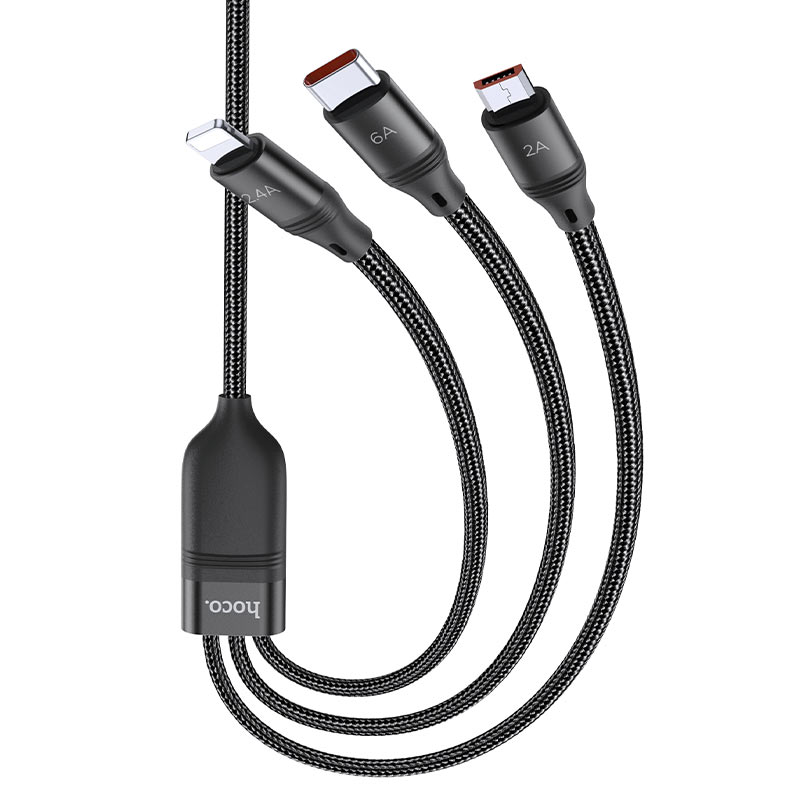 Hoco, U104 3-In-1 Ultra 6A Fast Charging Data Cable, Available In Different Colors