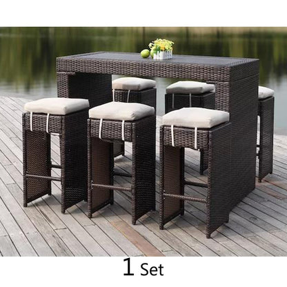 Cool Gift, 7-Piece Rattan Chair Bar Patio Set with Off-white Cushions