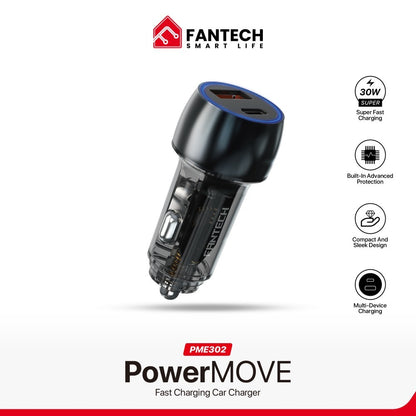 Fantech, Powermove Pme302 Dual Port Car Charger - Total 45W Power