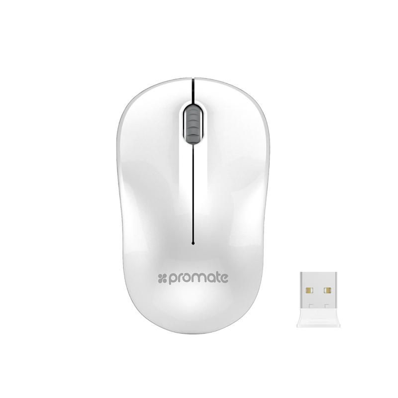 Promate, 2.4Ghz Wireless Mouse With Nano USB Receiver, White