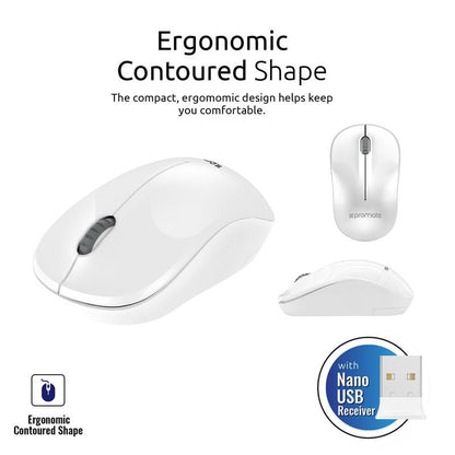 Promate, 2.4Ghz Wireless Mouse With Nano USB Receiver, White
