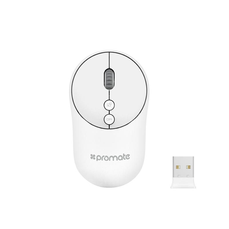 Promate, 2.4Ghz Portable Wireless Mouse With Nano Usb Receiver, White