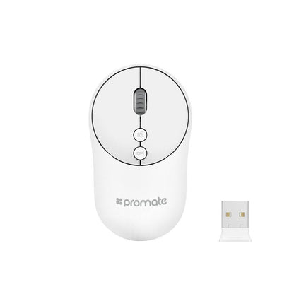 Promate, 2.4Ghz Portable Wireless Mouse With Nano Usb Receiver, White