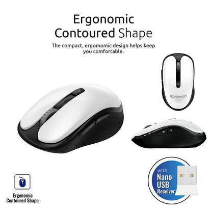 Promate, High Performance 2.4Ghz Multimedia, Wireless Optical Mouse, White