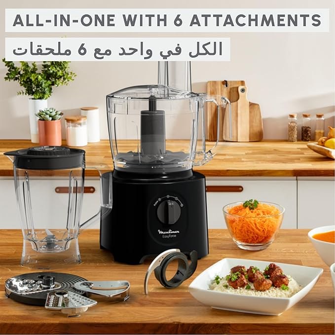 Moulinex, Food Processor Easy Force 6 Attachments 25 Functions Easy To Use Black Fp247827