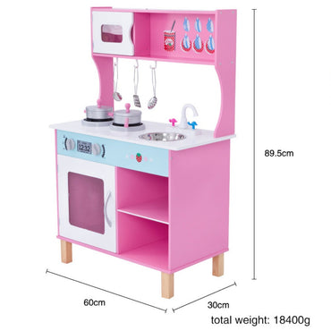 Cool Gift, Pink Wooden Pretend Play Toy Kitchen For Kids, Included Accessories