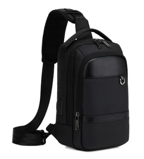 Coolbell, Sling Bag, Chest Bag, Water Resistant, College Student Black With Usb Charging Port, Black