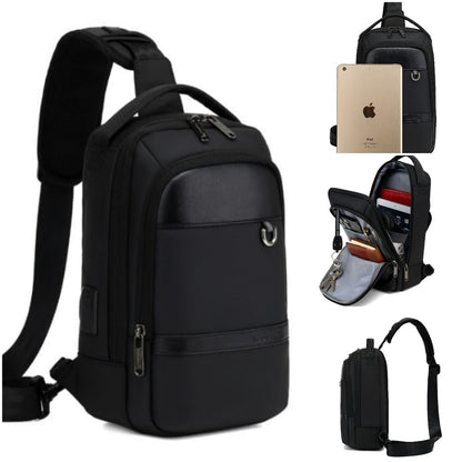 Coolbell, Sling Bag, Chest Bag, Water Resistant, College Student Black With Usb Charging Port, Black