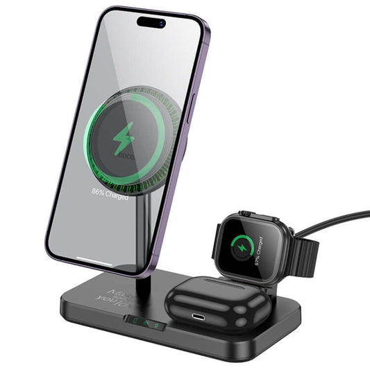 Hoco, 3-IN-1 Magnet Wireless Fast Charger With Light CQ12