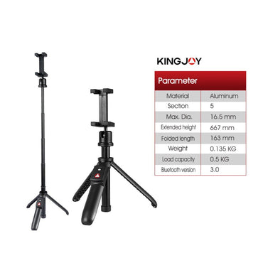 Kingjoy, Aluminum Wireless Bluetooth 5 Knots Selfie Stick 0.5 kg Loads CST167