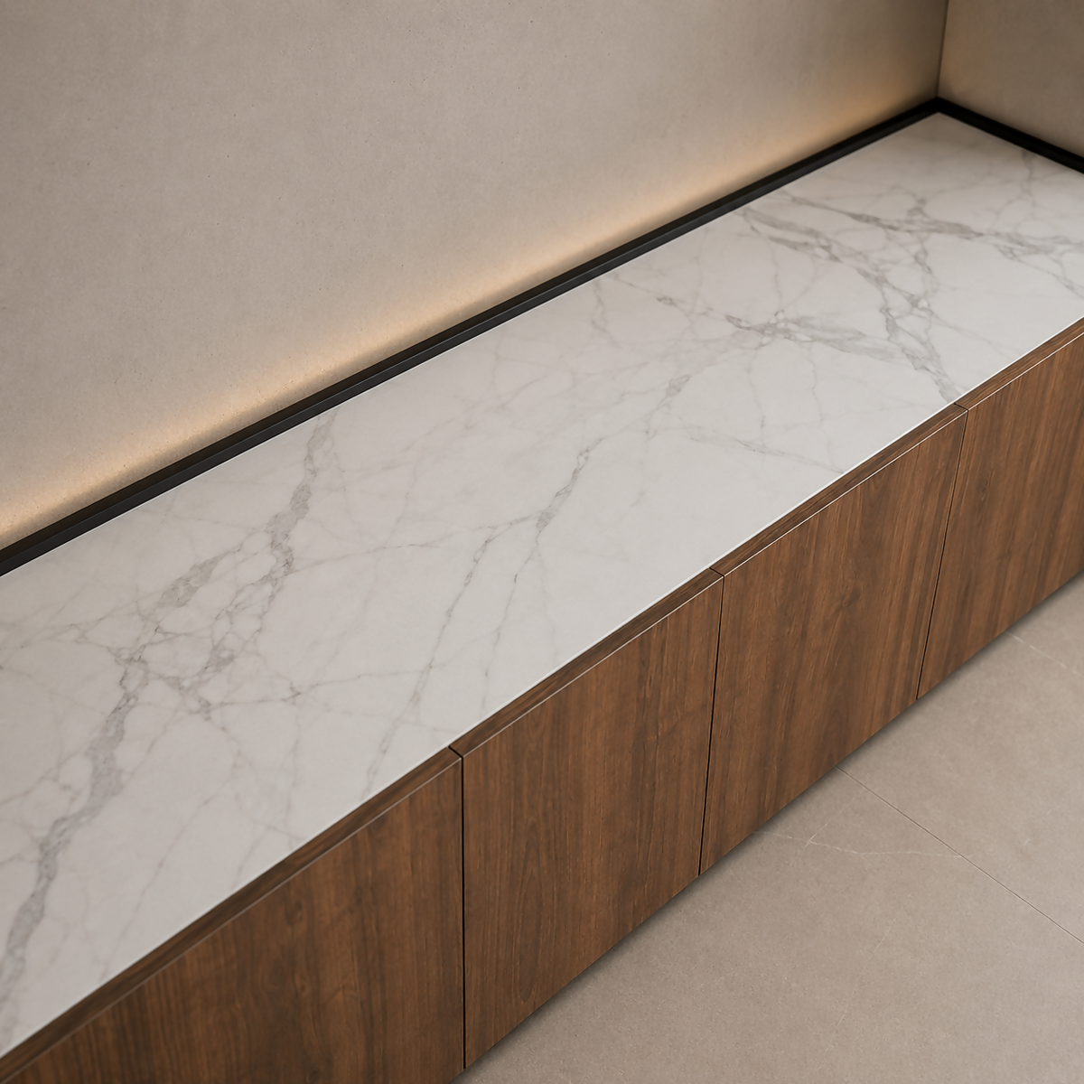 Verona TV Unit – Walnut Wood & Marble-Inspired Wood Finishp | HS96