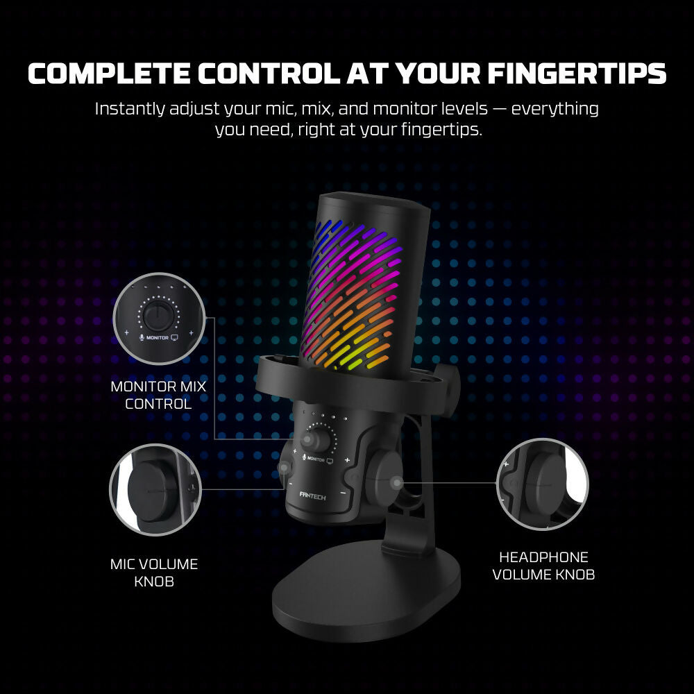 Fantech Leviosa Aura MCX04 USB Condenser Microphone | RGB & ENC Ideal for streamers, YouTubers, gaming, podcasts & recording
