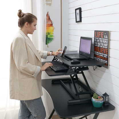 Adjustable Gas Spring Sit-Stand Desk Riser ? Ergonomic Height-Adjustable Workstation With Keyboard Tray And Large Surface