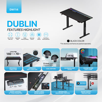 Fantech, DW114 DUBLIN Work Station, Dual Electrical Motor, Adjustable Height Desk, load up to 120KG, Magnetic Mousepad, DESK D42